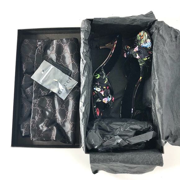 NIB Vintage Gucci Flora Satin Bow Flower Print Kitten Heel Slip On Mules 6 - Picture 10 of 12